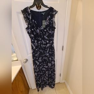 Ralph Lauren floral georgette dress, size 8, navy/multi NWT